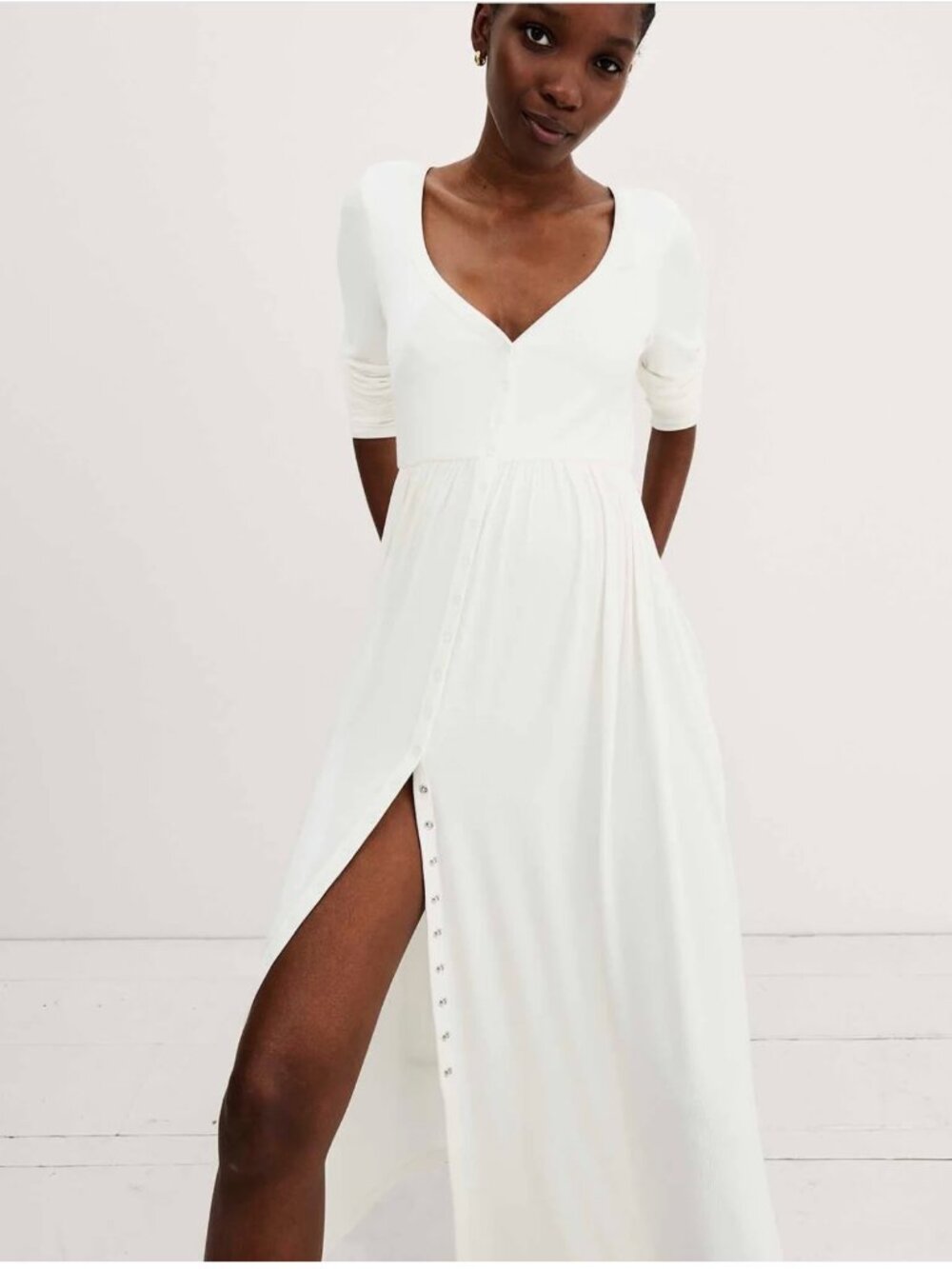 Hatch The Softest Rib Maternity and Nursing Dress in Ivory | Size XS - Picture 2 of 9